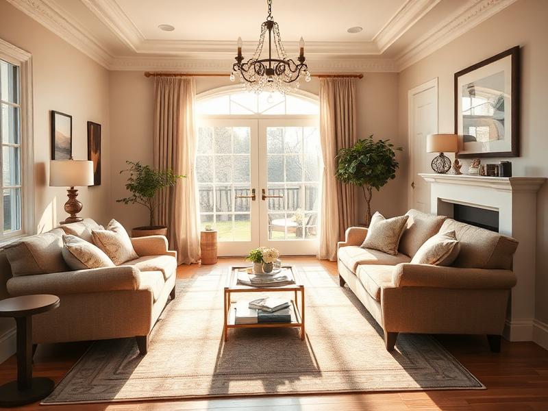 A beautifully appointed, sunlit living room with elegant decor and a calm, inviting atmosphere
