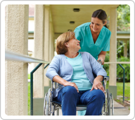 Caregiver taking care senior woman